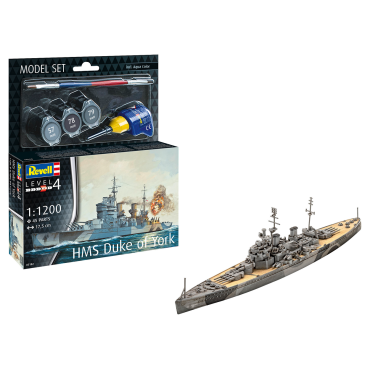 KIT PARA MONTAR REVELL MODEL SET NAVIO DE GUERRA HMS DUKE OF YORK 1/1200 45 PEÇAS COMPLETO COM TINTAS COLA E PINCEL REV 65182